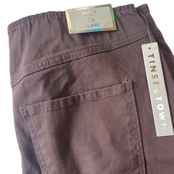Tinseltown Junior Pant Pull On Bell Bottom Frayed Hem Parch Pockets High Rise - Picture 3 of 6